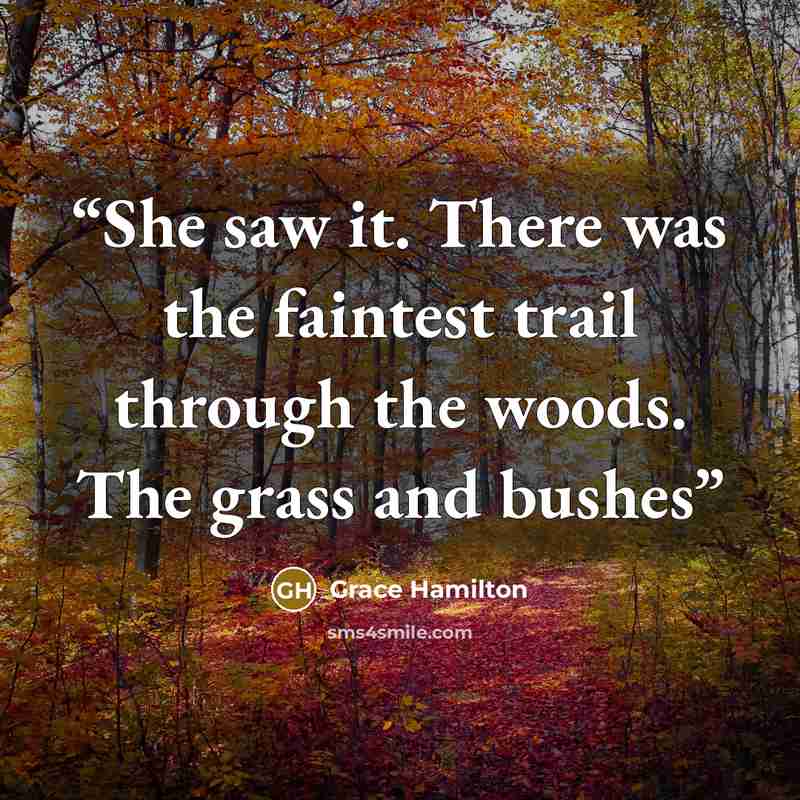 “She saw it. There was the faintest trail through the woods. The grass and bushes” quote by Grace Hamilton
