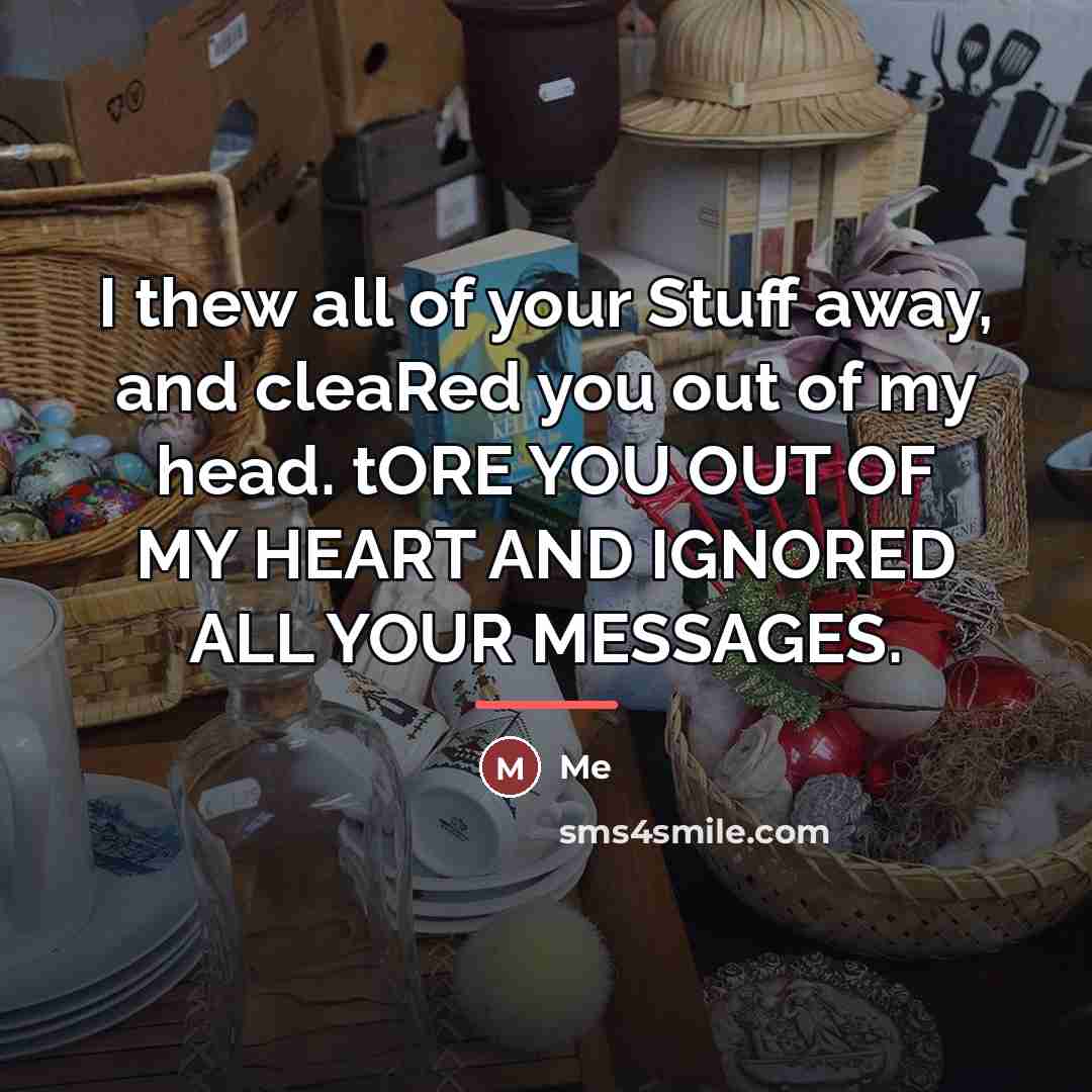 “I thew all of your Stuff away, and cleaRed you…” quote by ME