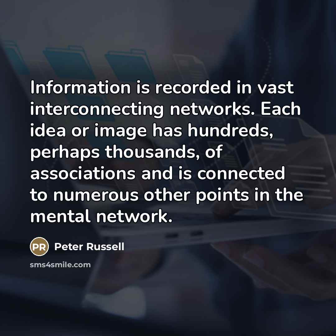 “Information is recorded in vast interconnecting networks. Each idea or…” quote by Peter Russell