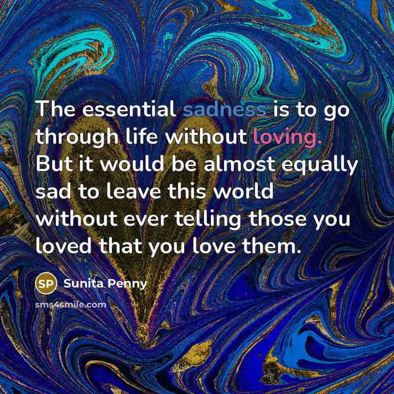 “The essential sadness is to go through life without loving.…” quote by Sunita Penny