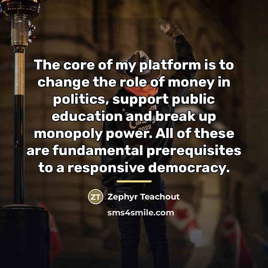“The core of my platform is to change the role…” quote by Zephyr Teachout