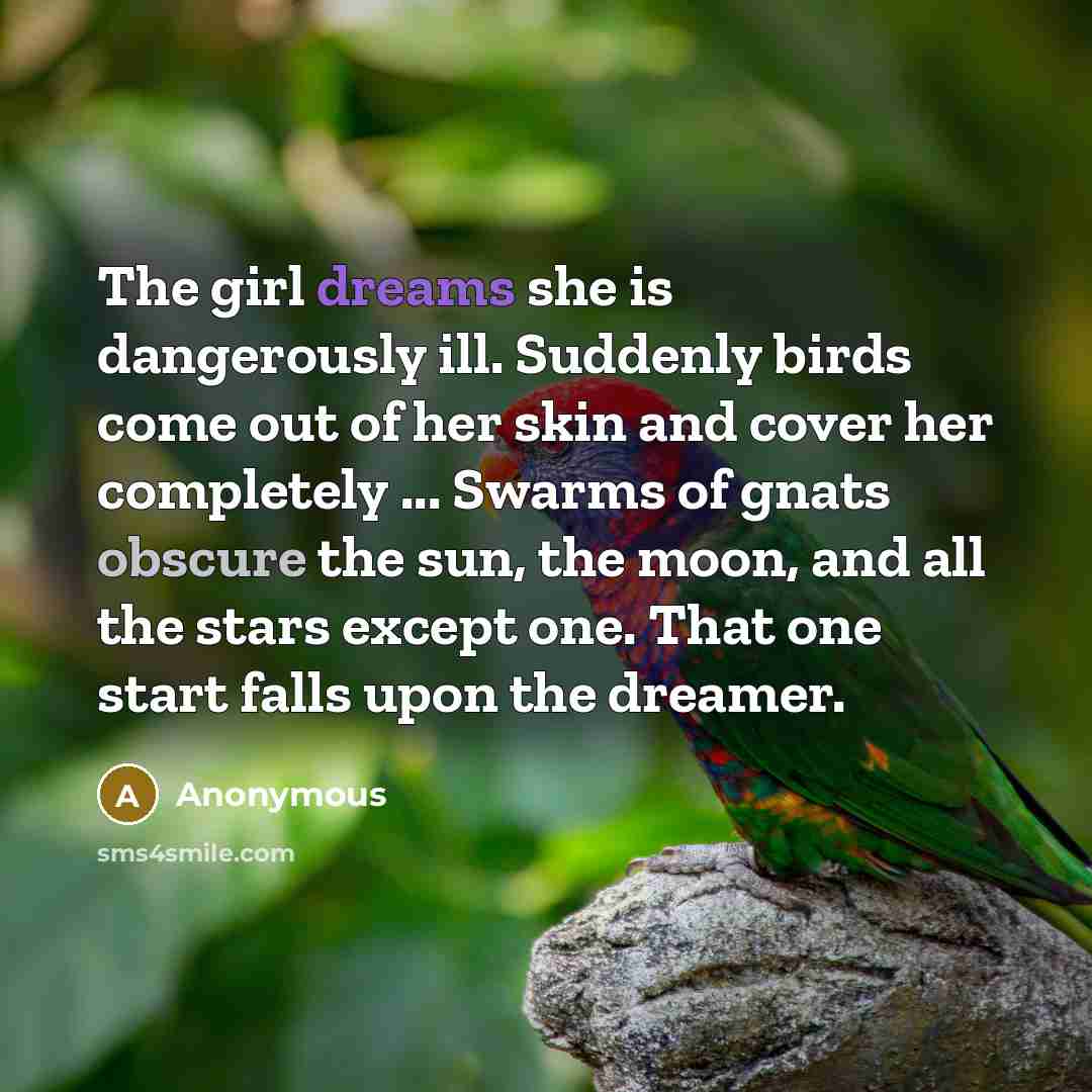 “The girl dreams she is dangerously ill. Suddenly birds come…” quote by Anonymous