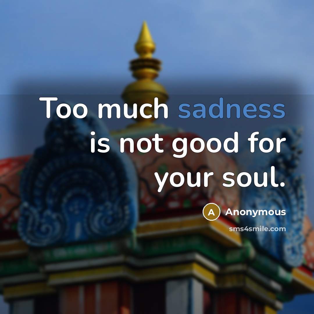 “Too much sadness is not good for your soul.…” quote by Anonymous