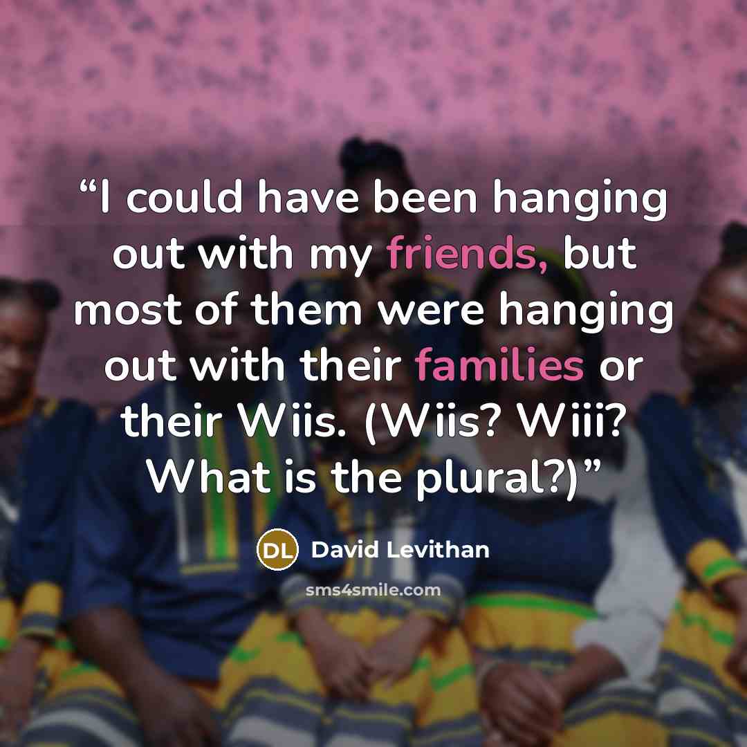 “I could have been hanging out with my friends, but most of them were hanging out with their families or their Wiis. (Wiis? Wiii? What is the plural?)” quote by David Levithan
