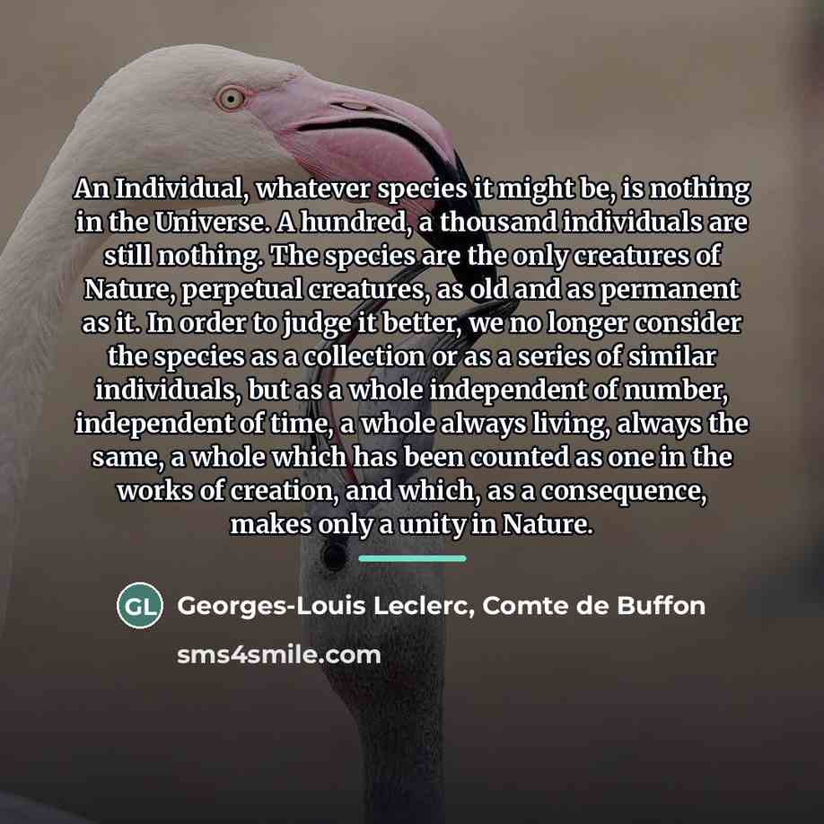 “An Individual, whatever species it might be, is nothing in…” quote by Georges-Louis Leclerc, Comte de Buffon