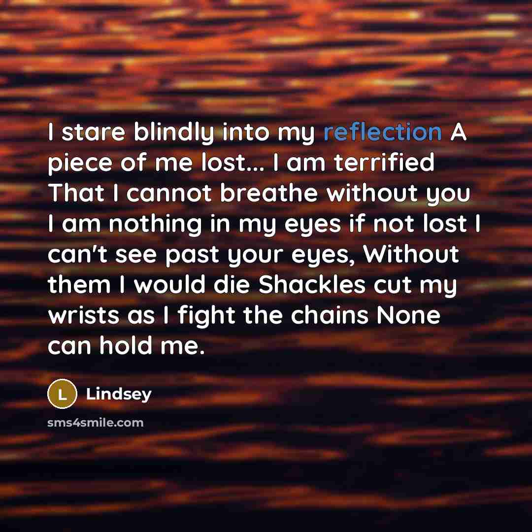 “I stare blindly into my reflection A piece of me…” quote by Lindsey