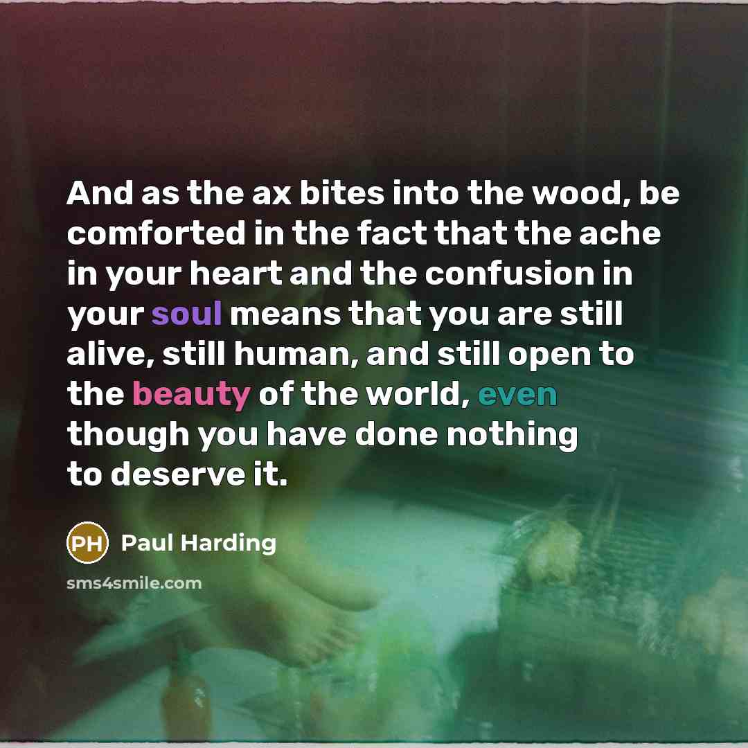 “And as the ax bites into the wood, be comforted…” quote by Paul Harding