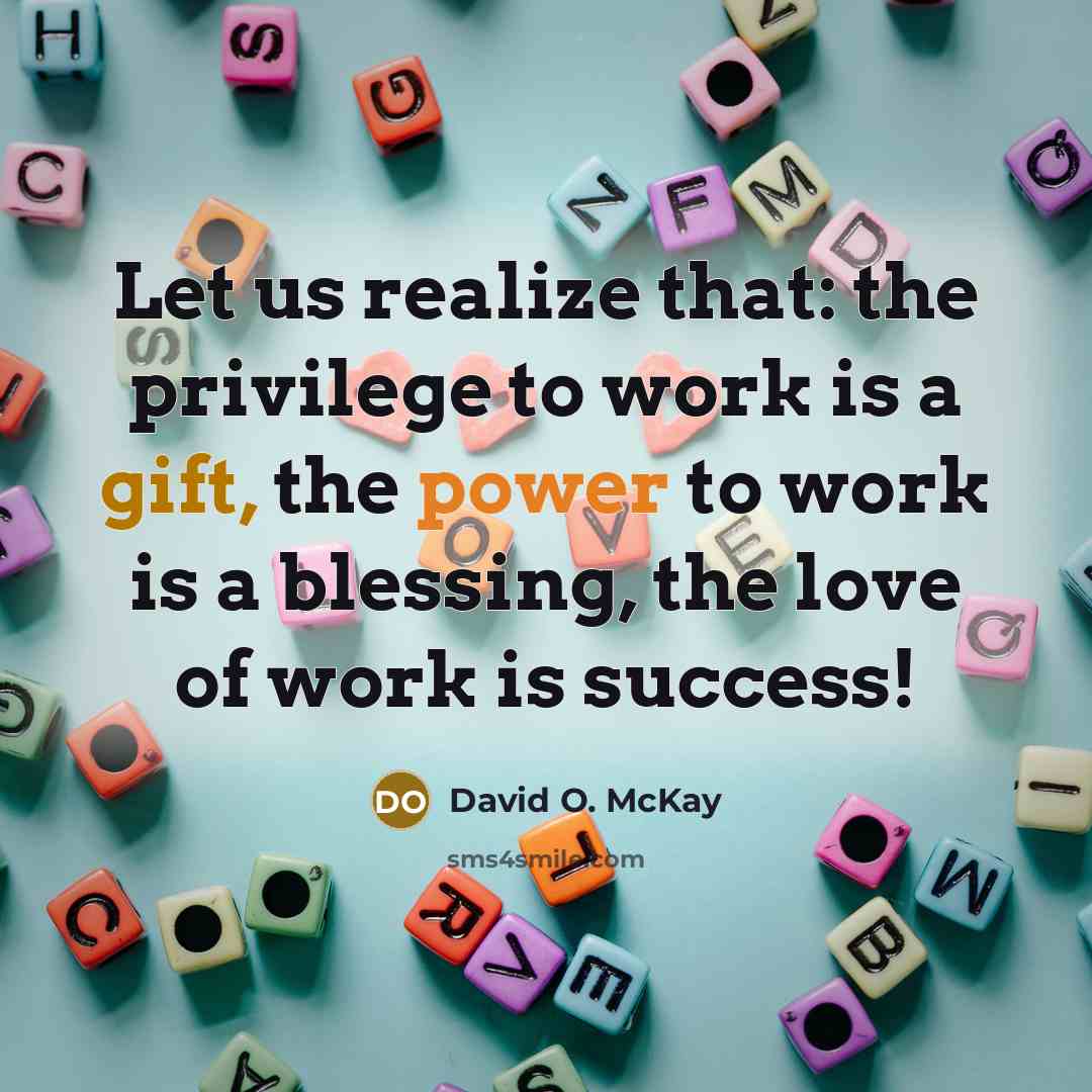 “Let us realize that: the privilege to work is a…” quote by David O. McKay
