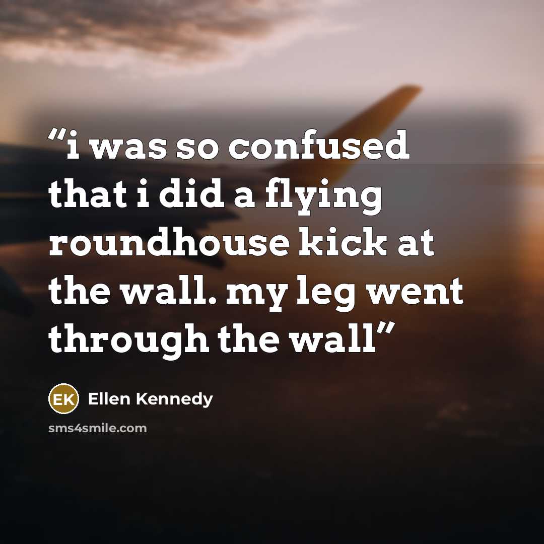 “i was so confused that i did a flying roundhouse kick at the wall. my leg went through the wall” quote by Ellen Kennedy