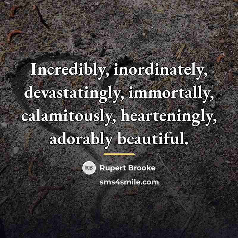 “Incredibly, inordinately, devastatingly, immortally, calamitously, hearteningly, adorably beautiful.…” quote by Rupert Brooke