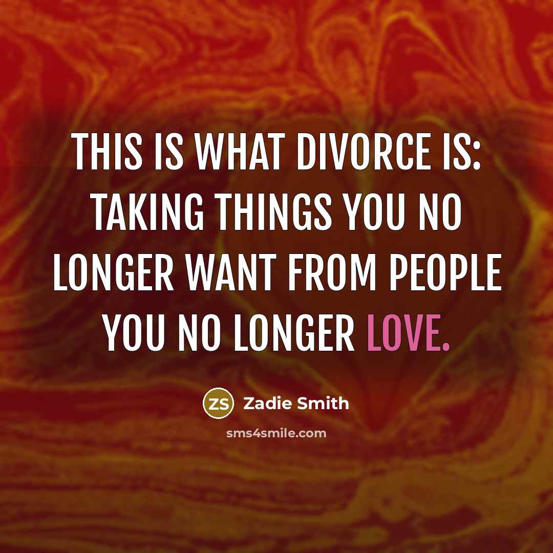 “This is what divorce is: taking things you no longer…” quote by Zadie Smith