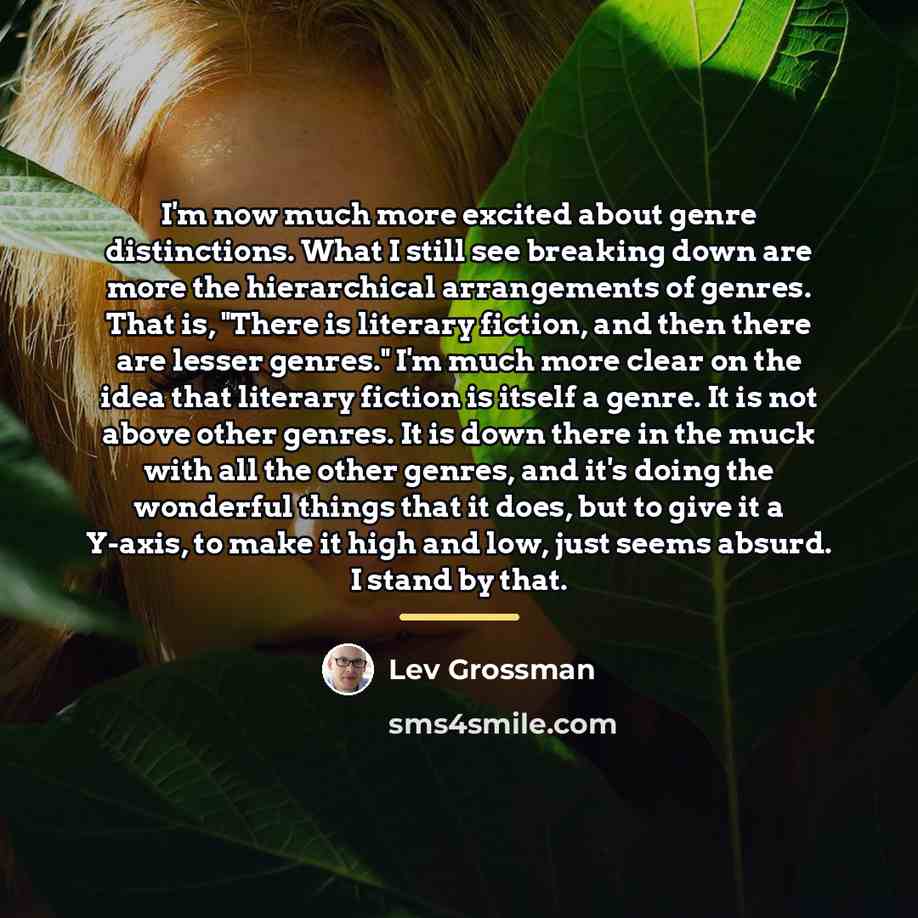 “I'm now much more excited about genre distinctions. What I…” quote by Lev Grossman
