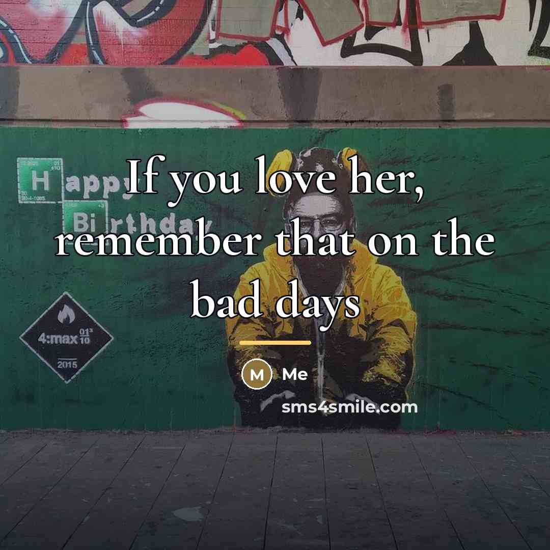 “If you love her, remember that on the bad days…” quote by Me