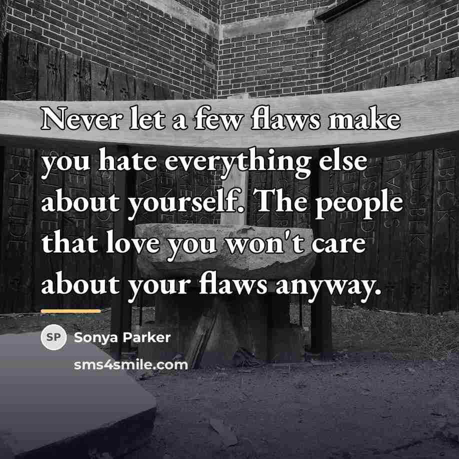 “Never let a few flaws make you hate everything else…” quote by SONYA PARKER