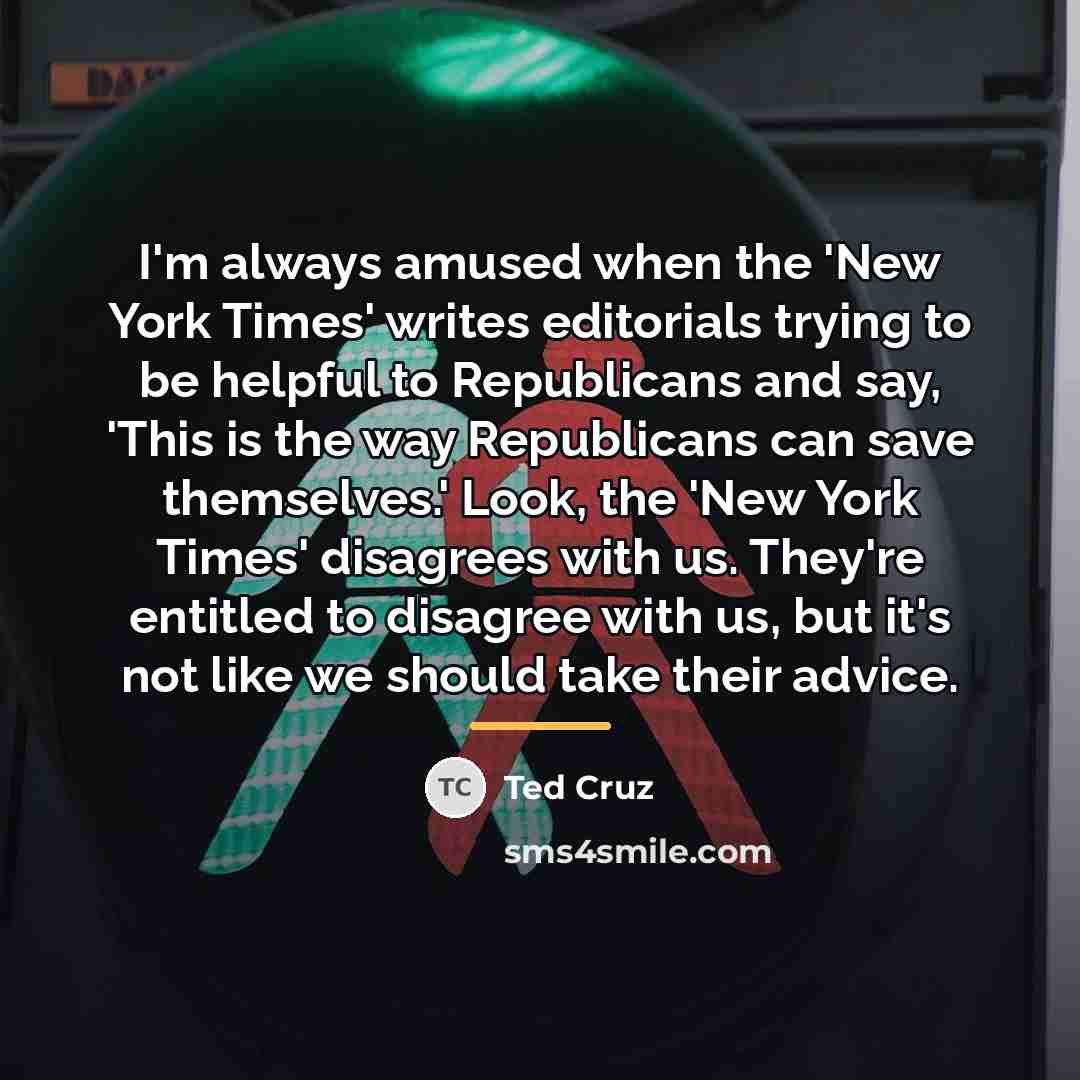 “I'm always amused when the 'New York Times' writes editorials…” quote by Ted Cruz
