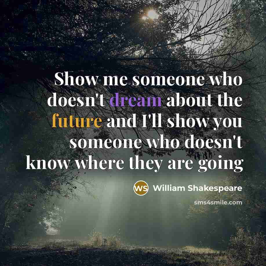 “Show me someone who doesn't dream about the future and I'll show you someone who doesn't know where they are going” quote by William Shakespeare