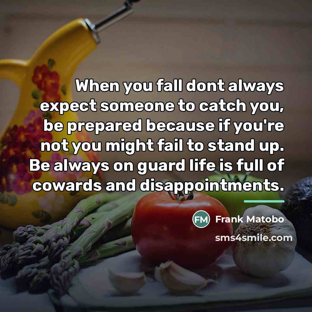 “When you fall dont always expect someone to catch you,…” quote by Frank Matobo