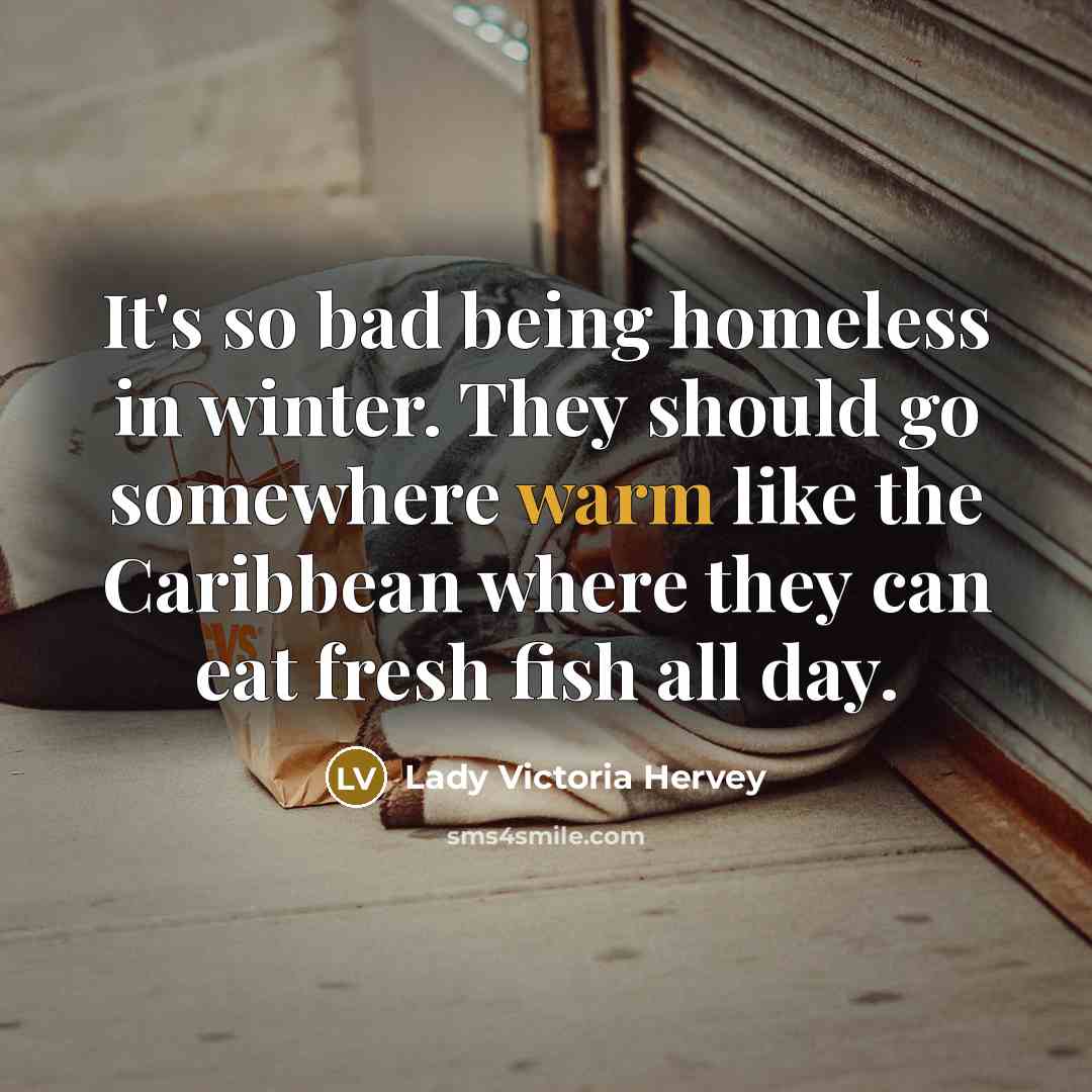 “It's so bad being homeless in winter. They should go somewhere warm like the Caribbean where they can eat fresh fish all day.” quote by Lady Victoria Hervey