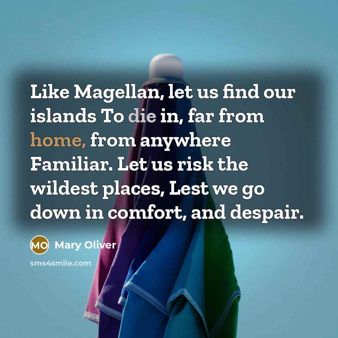 “Like Magellan, let us find our islands To die in,…” quote by Mary Oliver