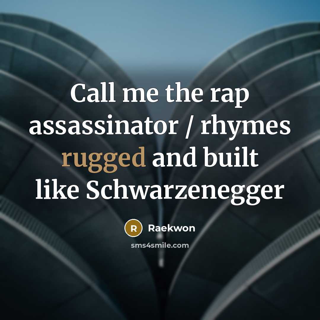 “Call me the rap assassinator / rhymes rugged and built…” quote by Raekwon