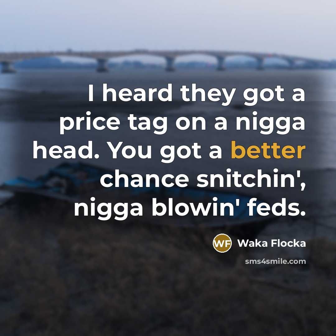“I heard they got a price tag on a nigga head. You got a better chance snitchin', nigga blowin' feds.” quote by Waka Flocka