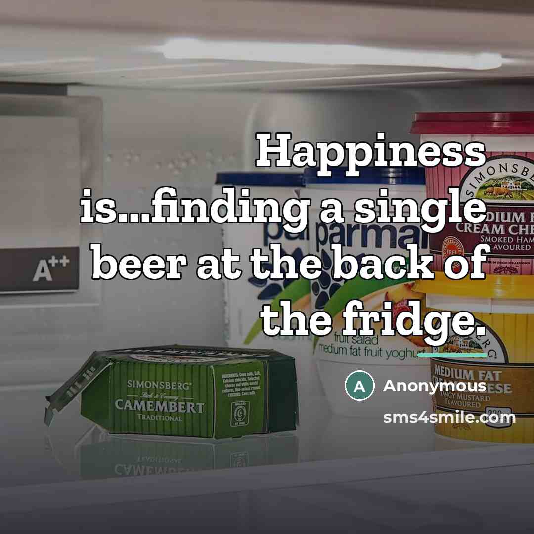 “Happiness is...finding a single beer at the back of the…” quote by Anonymous