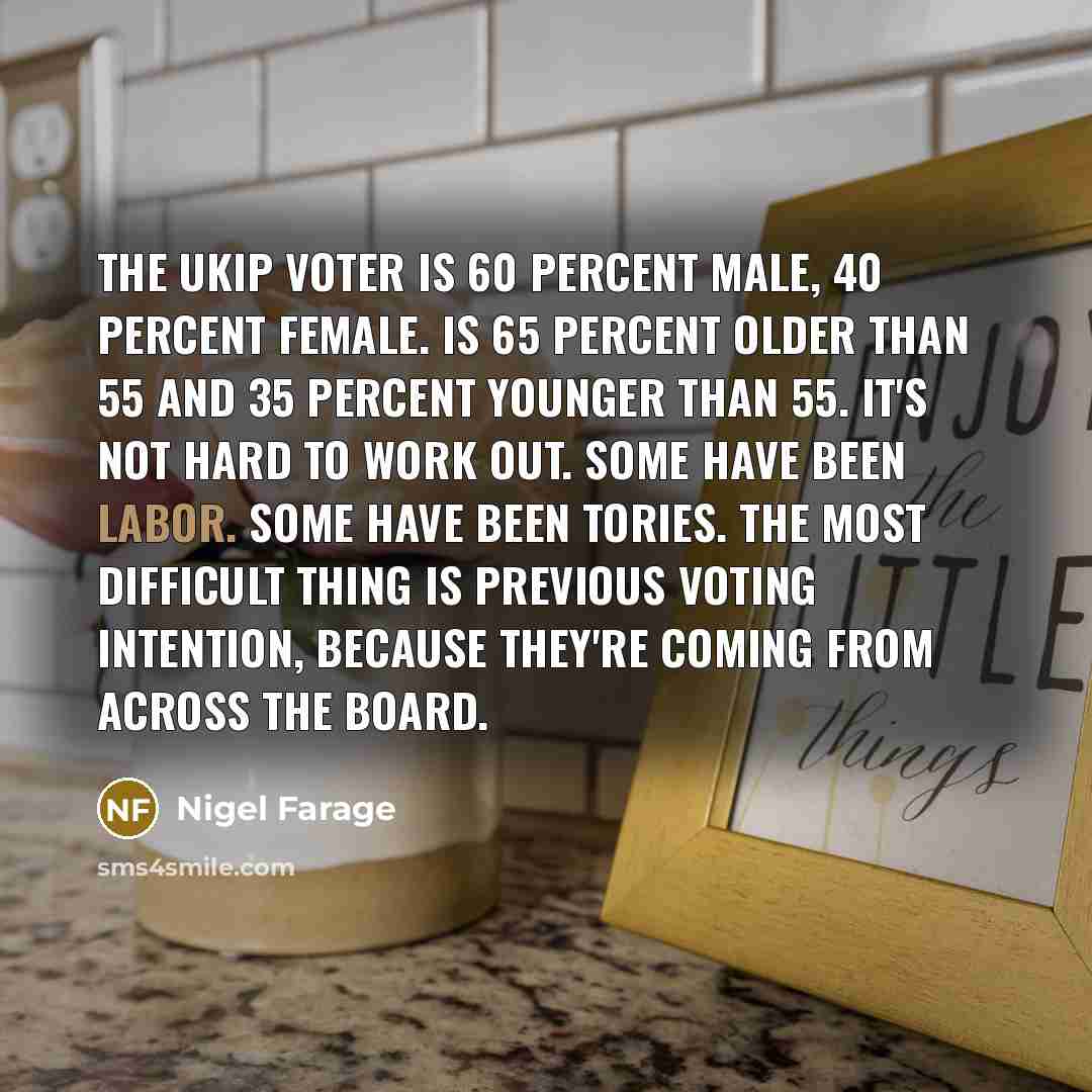 “The UKIP voter is 60 percent male, 40 percent female.…” quote by Nigel Farage