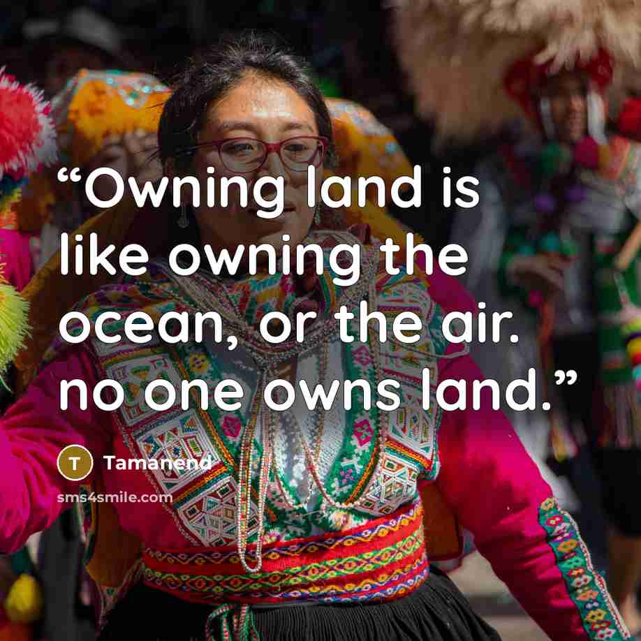 “Owning land is like owning the ocean, or the air. no one owns land.” quote by Tamanend