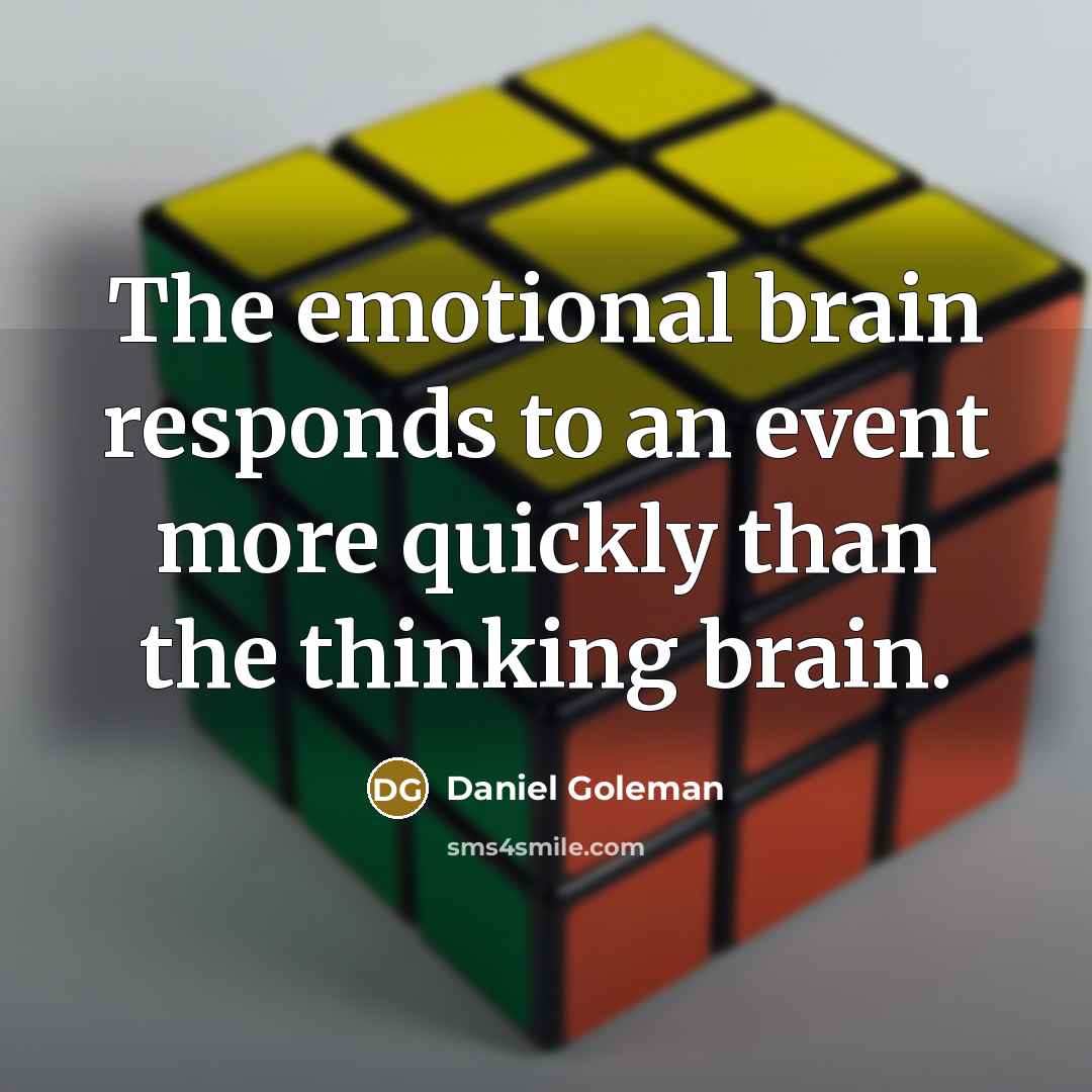 “The emotional brain responds to an event more quickly than…” quote by Daniel Goleman