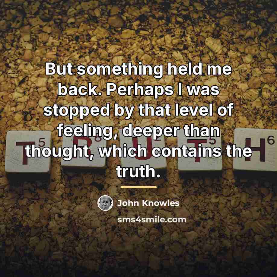 “But something held me back. Perhaps I was stopped by…” quote by John Knowles