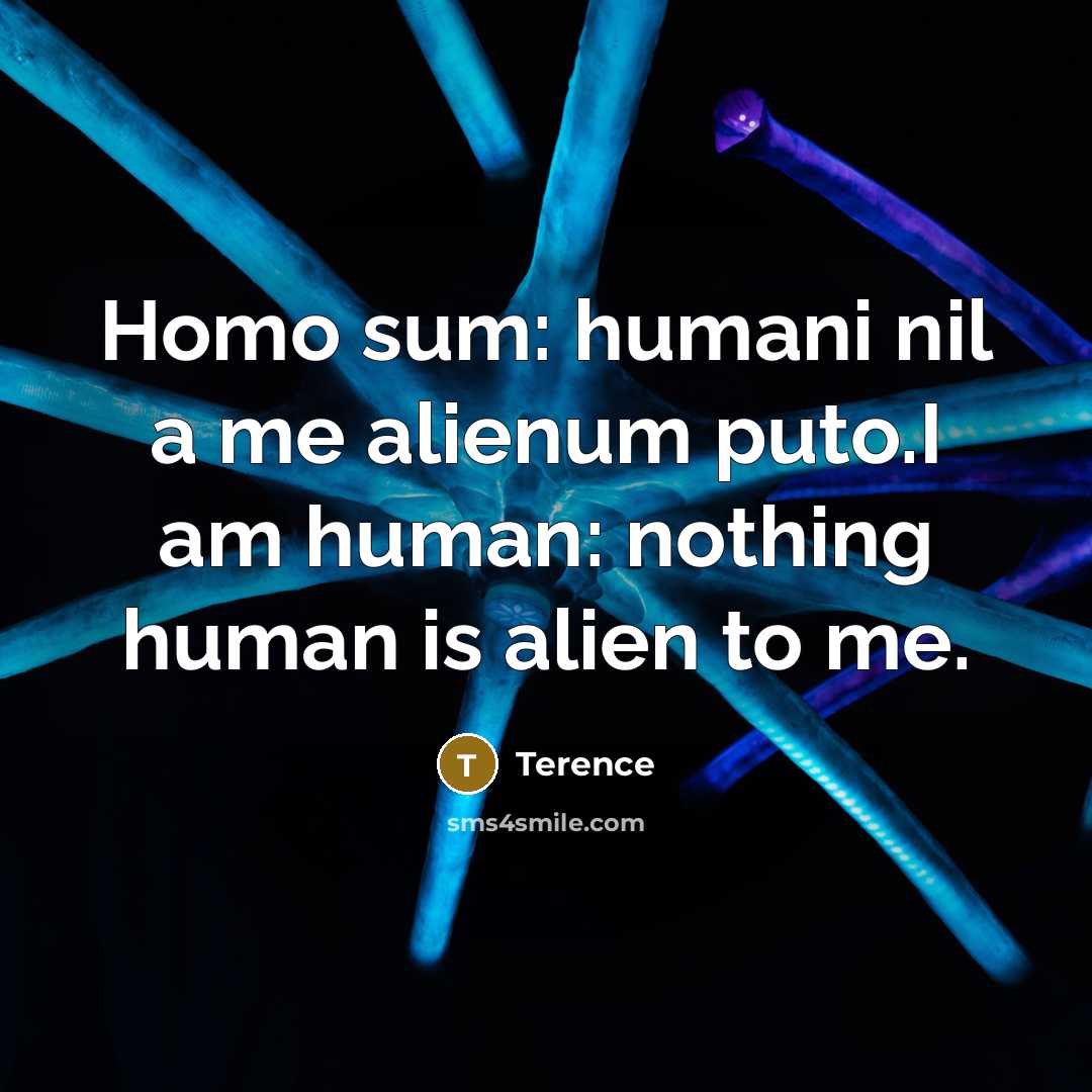 “Homo sum: humani nil a me alienum puto.I am human: nothing human is alien to me.” quote by Terence