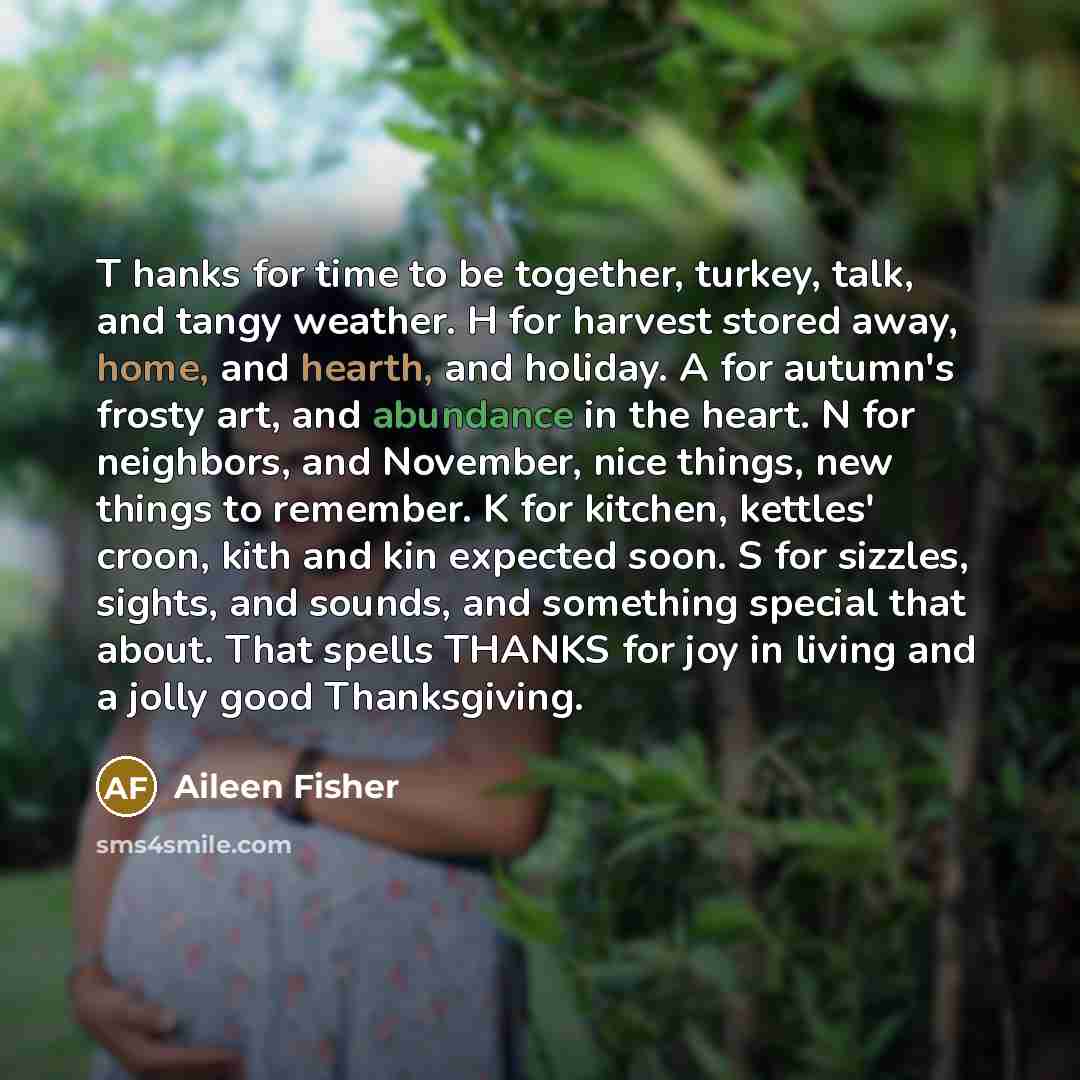 “T hanks for time to be together, turkey, talk, and…” quote by Aileen Fisher