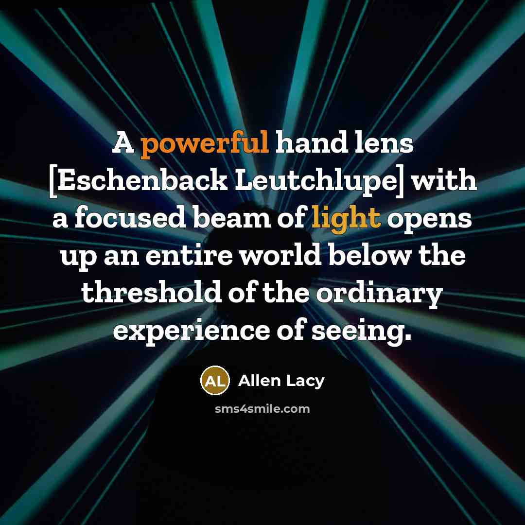 “A powerful hand lens [Eschenback Leutchlupe] with a focused beam…” quote by Allen Lacy