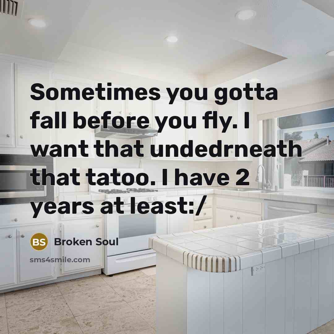 “Sometimes you gotta fall before you fly. I want that undedrneath that tatoo. I have 2 years at least:/” quote by Broken Soul