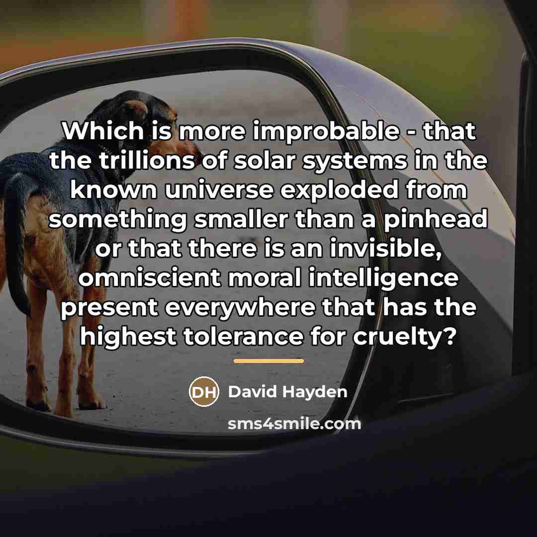 “Which is more improbable - that the trillions of solar…” quote by David Hayden