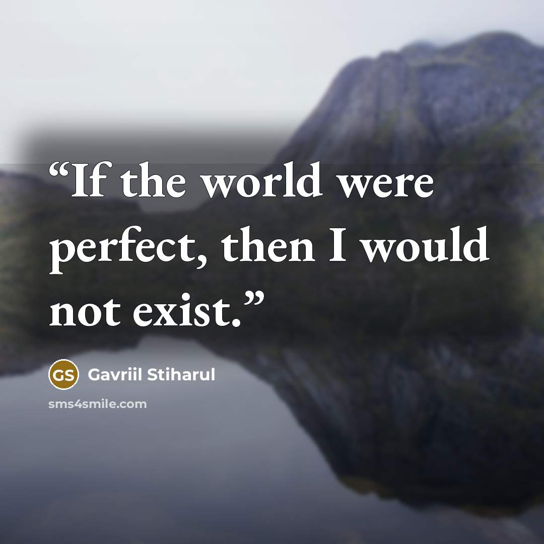 “If the world were perfect, then I would not exist.” quote by Gavriil Stiharul