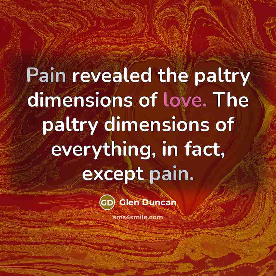 “Pain revealed the paltry dimensions of love. The paltry dimensions…” quote by Glen Duncan