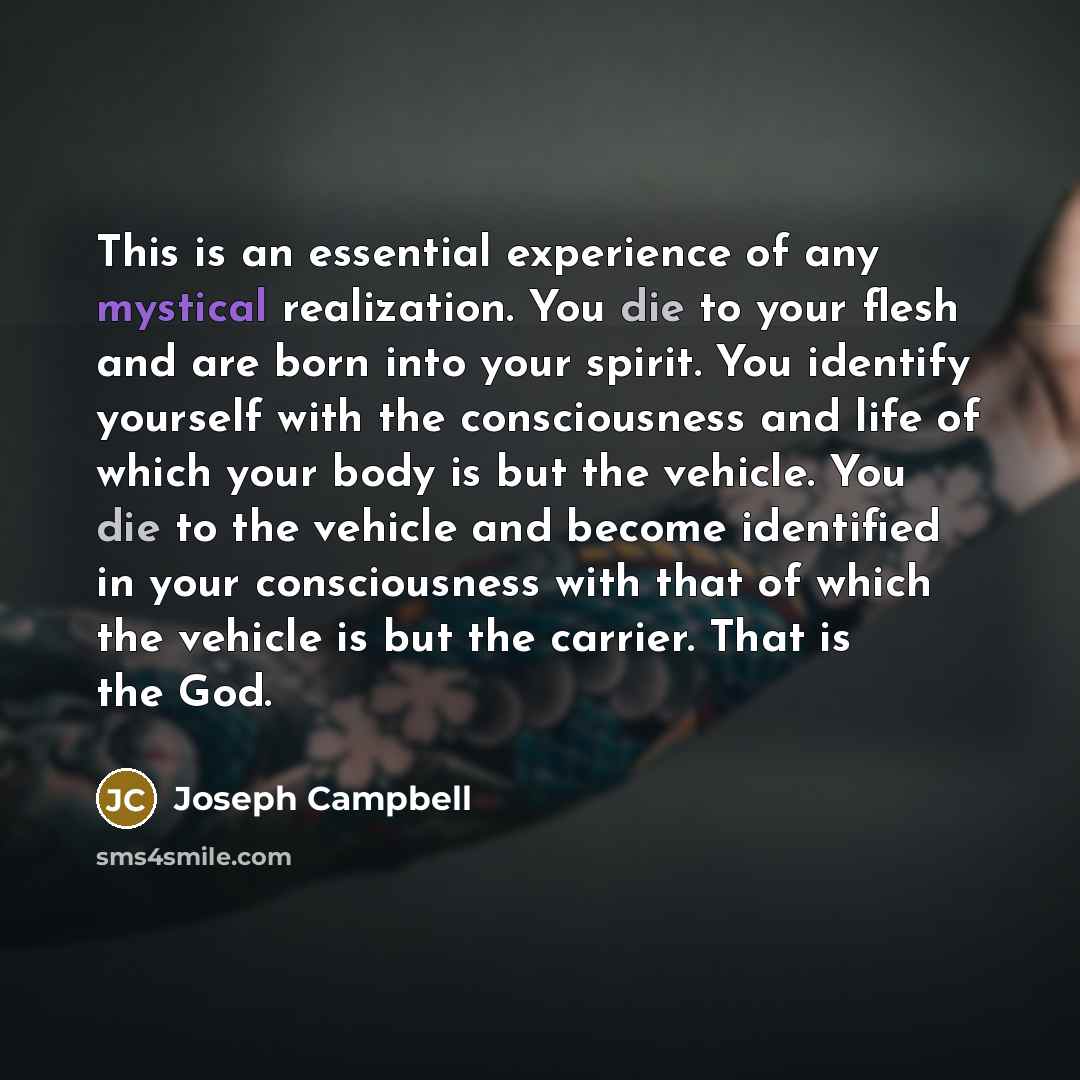 “This is an essential experience of any mystical realization. You…” quote by Joseph Campbell