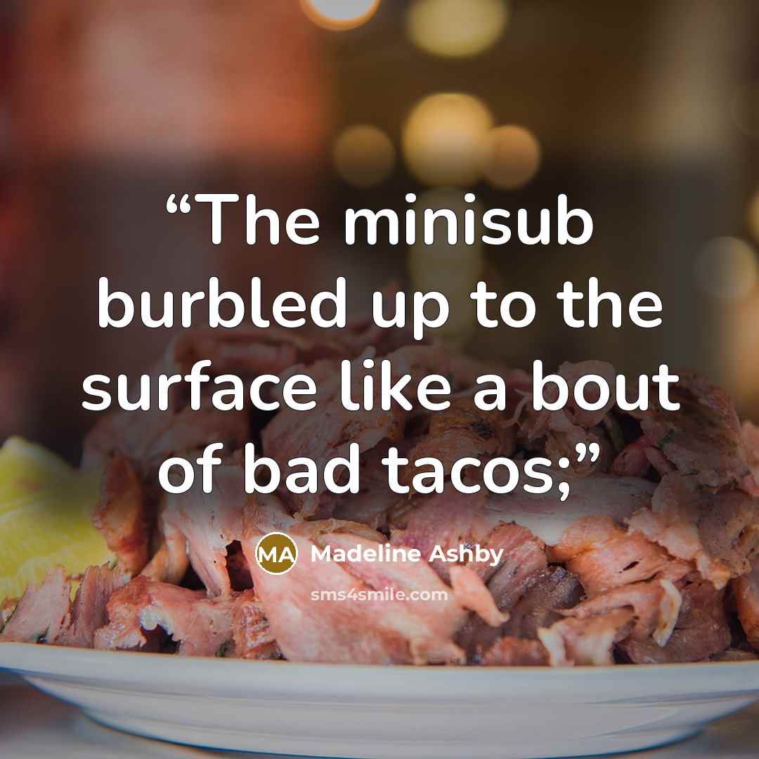 “The minisub burbled up to the surface like a bout of bad tacos;” quote by Madeline Ashby