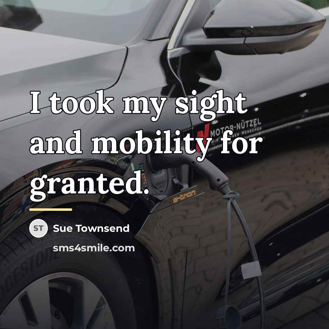 “I took my sight and mobility for granted.…” quote by Sue Townsend