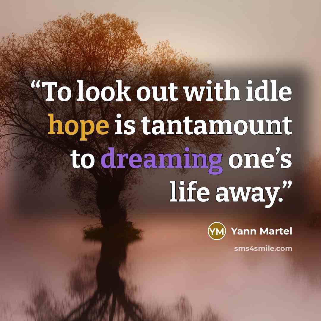 “To look out with idle hope is tantamount to dreaming one’s life away.” quote by Yann Martel
