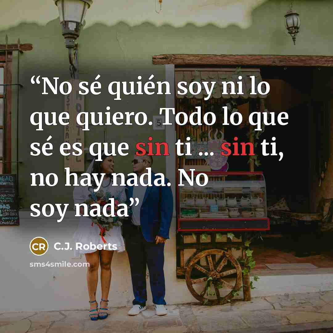 “No sé quién soy ni lo que quiero. Todo lo que sé es que sin ti ... sin ti, no hay nada. No soy nada” quote by C.J. Roberts