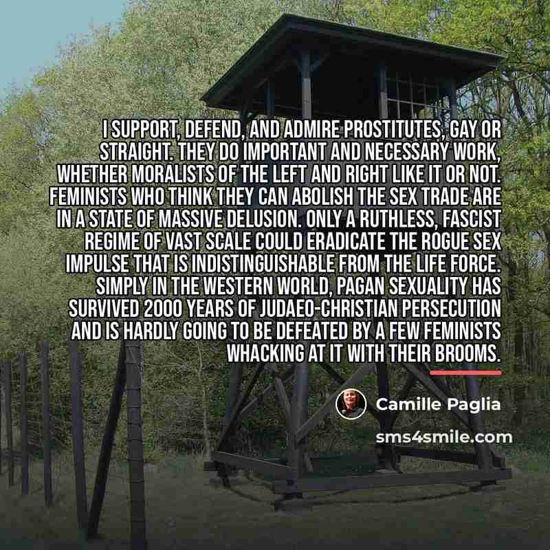 “I support, defend, and admire prostitutes, gay or straight. They…” quote by Camille Paglia