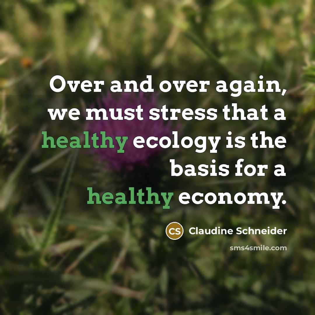 “Over and over again, we must stress that a healthy ecology is the basis for a healthy economy.” quote by Claudine Schneider