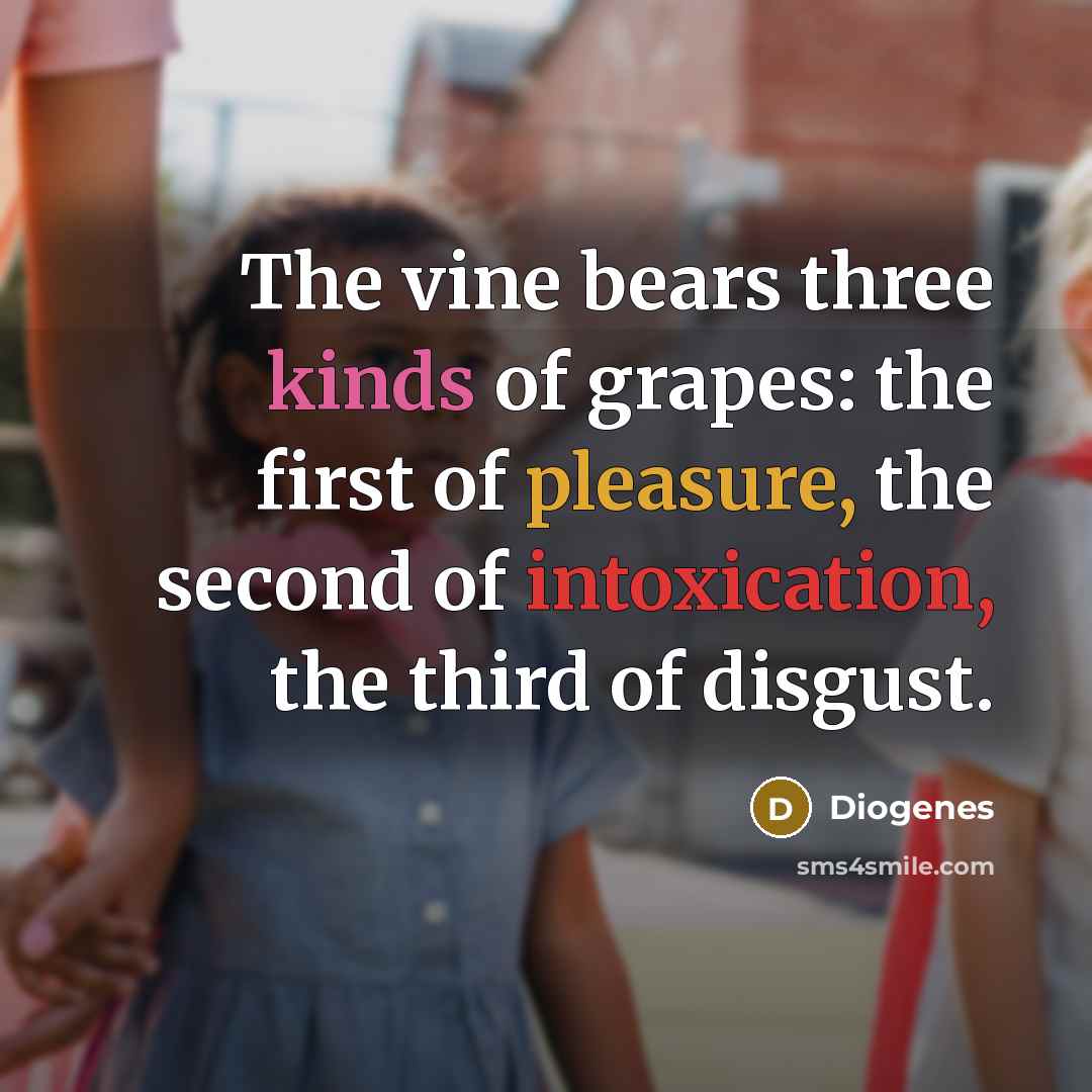 “The vine bears three kinds of grapes: the first of pleasure, the second of intoxication, the third of disgust.” quote by Diogenes