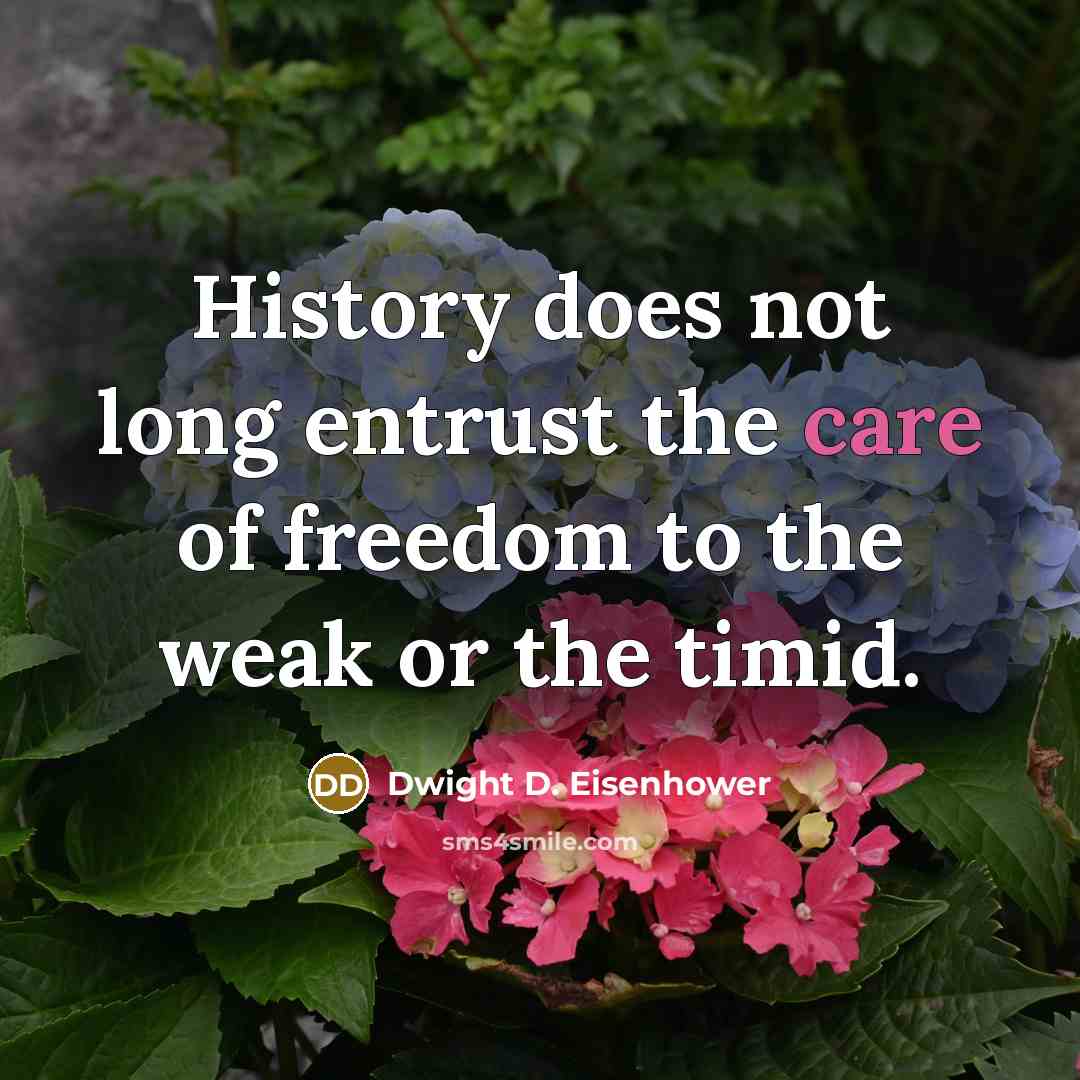 “History does not long entrust the care of freedom to…” quote by Dwight D. Eisenhower