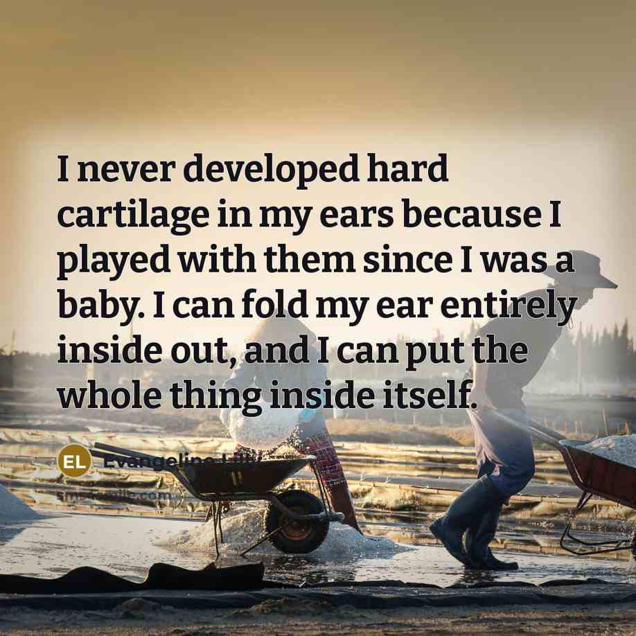 “I never developed hard cartilage in my ears because I…” quote by Evangeline Lilly