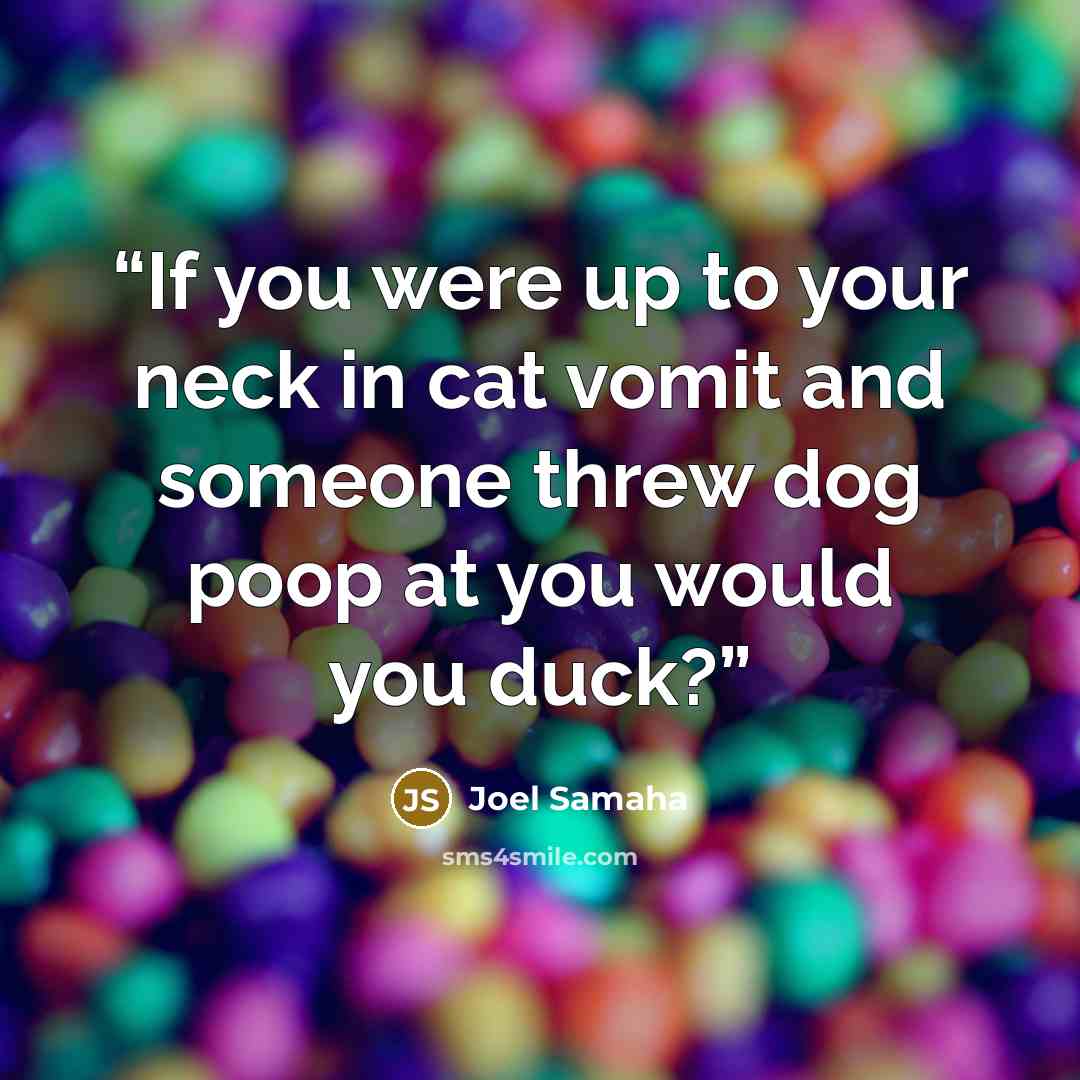 “If you were up to your neck in cat vomit and someone threw dog poop at you would you duck?” quote by Joel Samaha