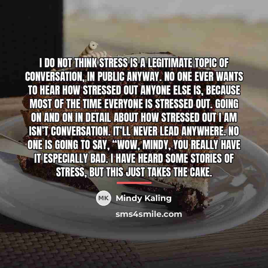 “I do not think stress is a legitimate topic of…” quote by Mindy Kaling