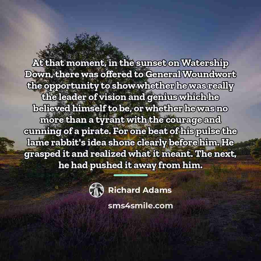 “At that moment, in the sunset on Watership Down, there…” quote by Richard Adams